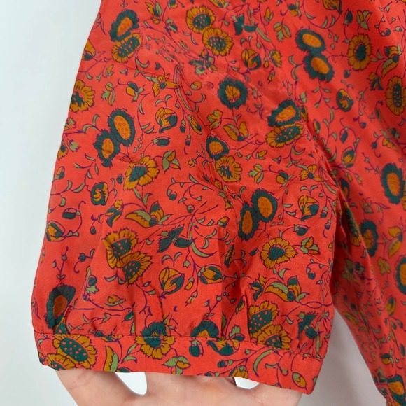 Sezane Sollie US 4 Silk Floral Print Midi Dress V Neck Short Sleeve Button Front - Picture 2 of 13